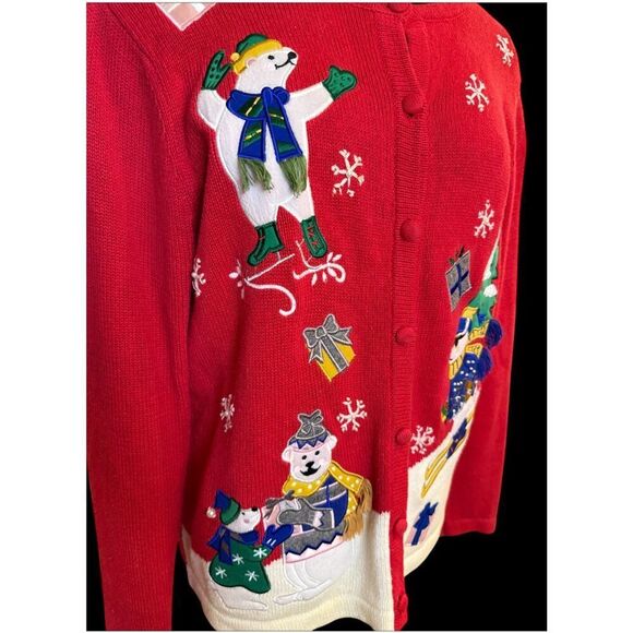 Bechamel Vintage Holiday Cardigan Sweater Polar Bears Sz. L Christmas Party - Picture 7 of 10